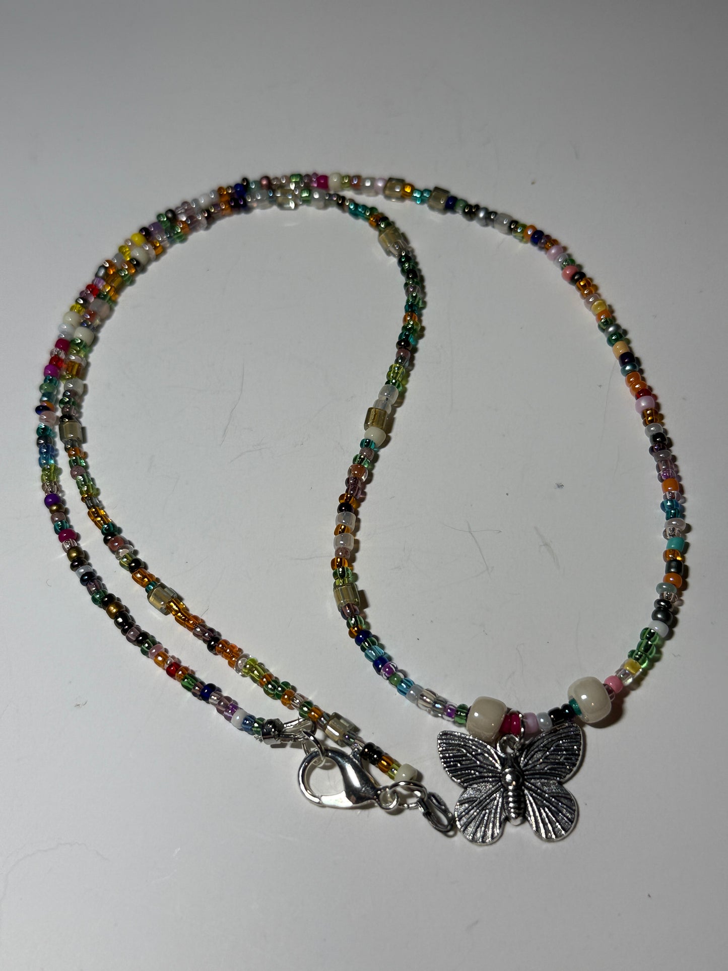 Multi-Colored Glass Bead with Butterfly Necklace