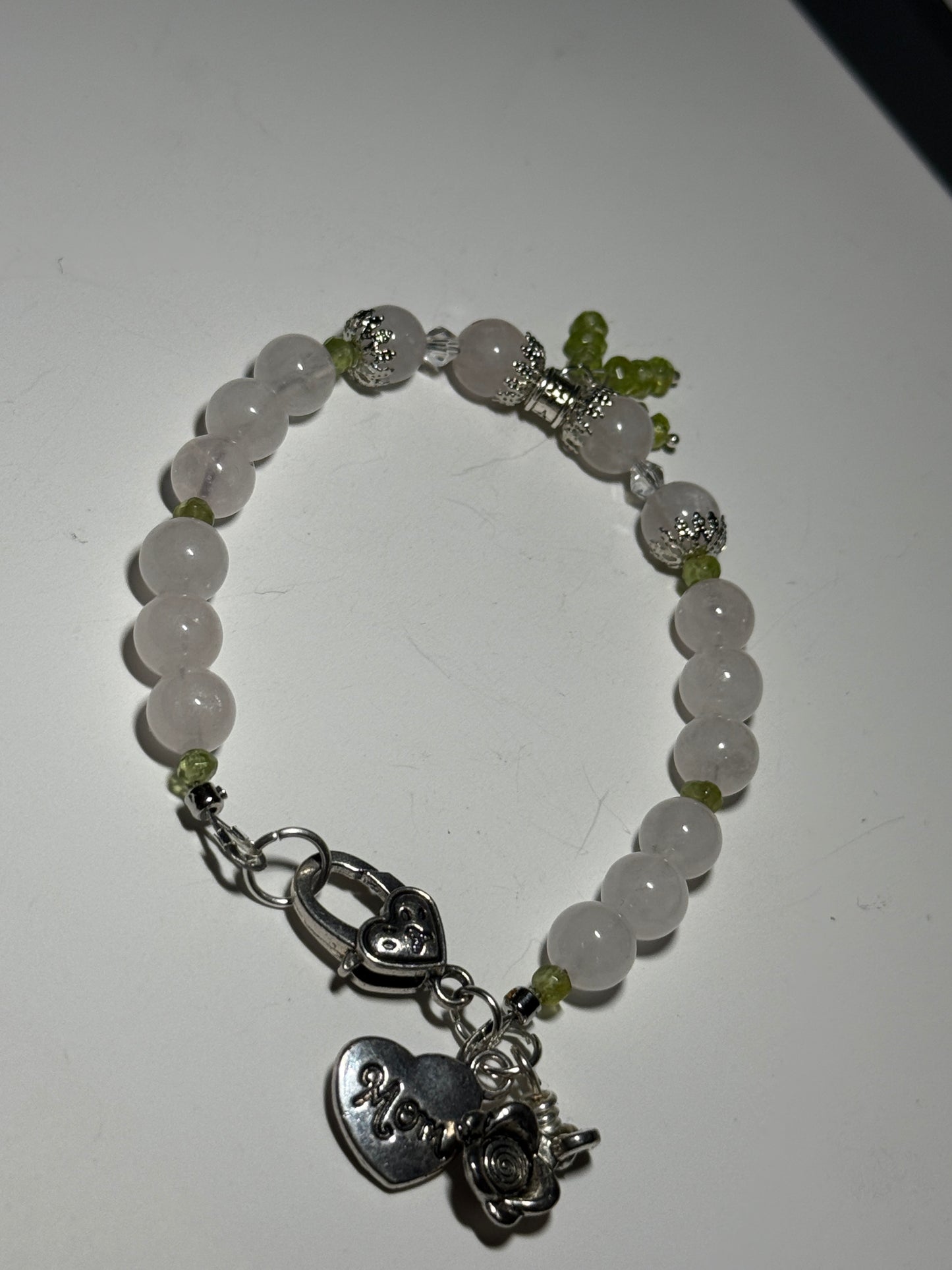 Rose Quartz with Mom Dangle Bracelet