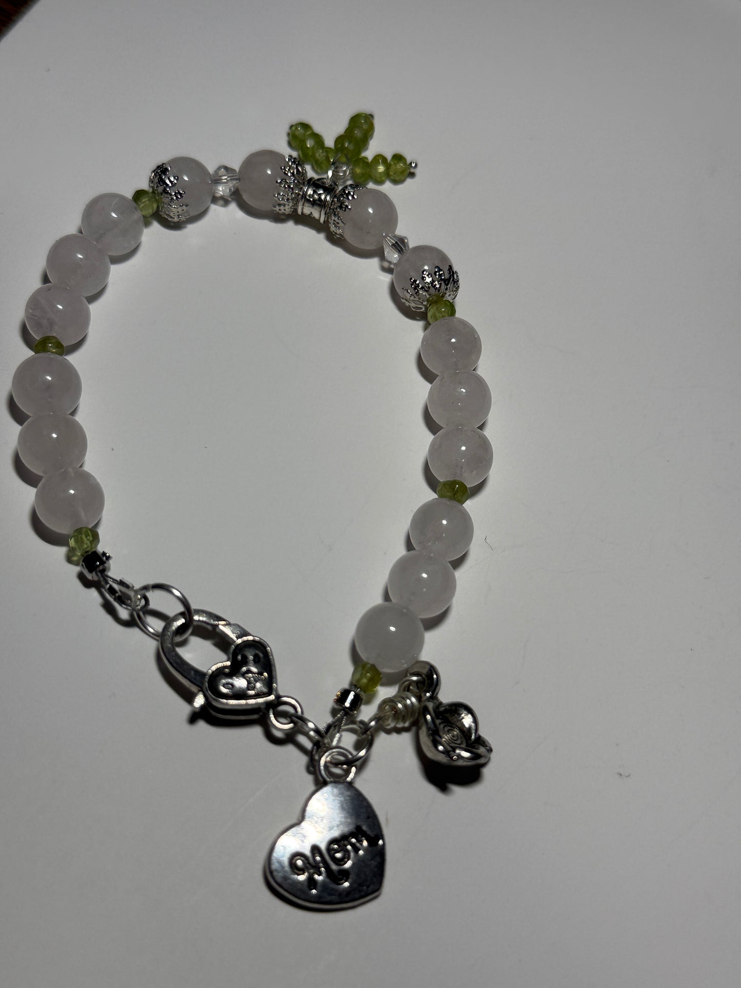 Rose Quartz with Mom Dangle Bracelet
