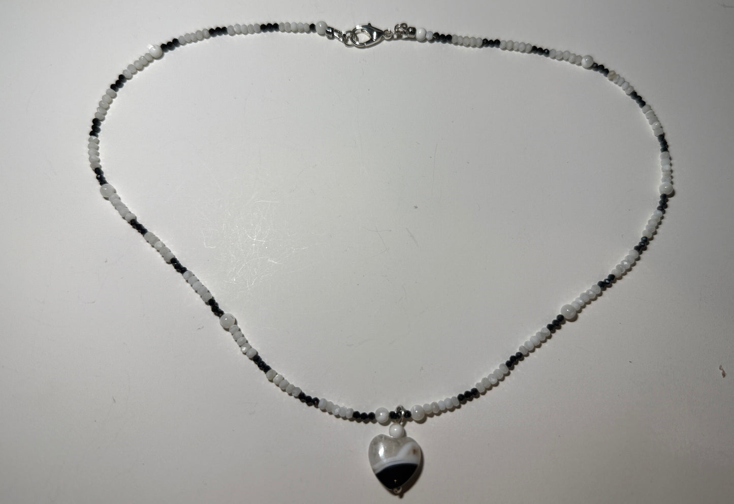 White Pearl Shell and Black Spinel Necklace