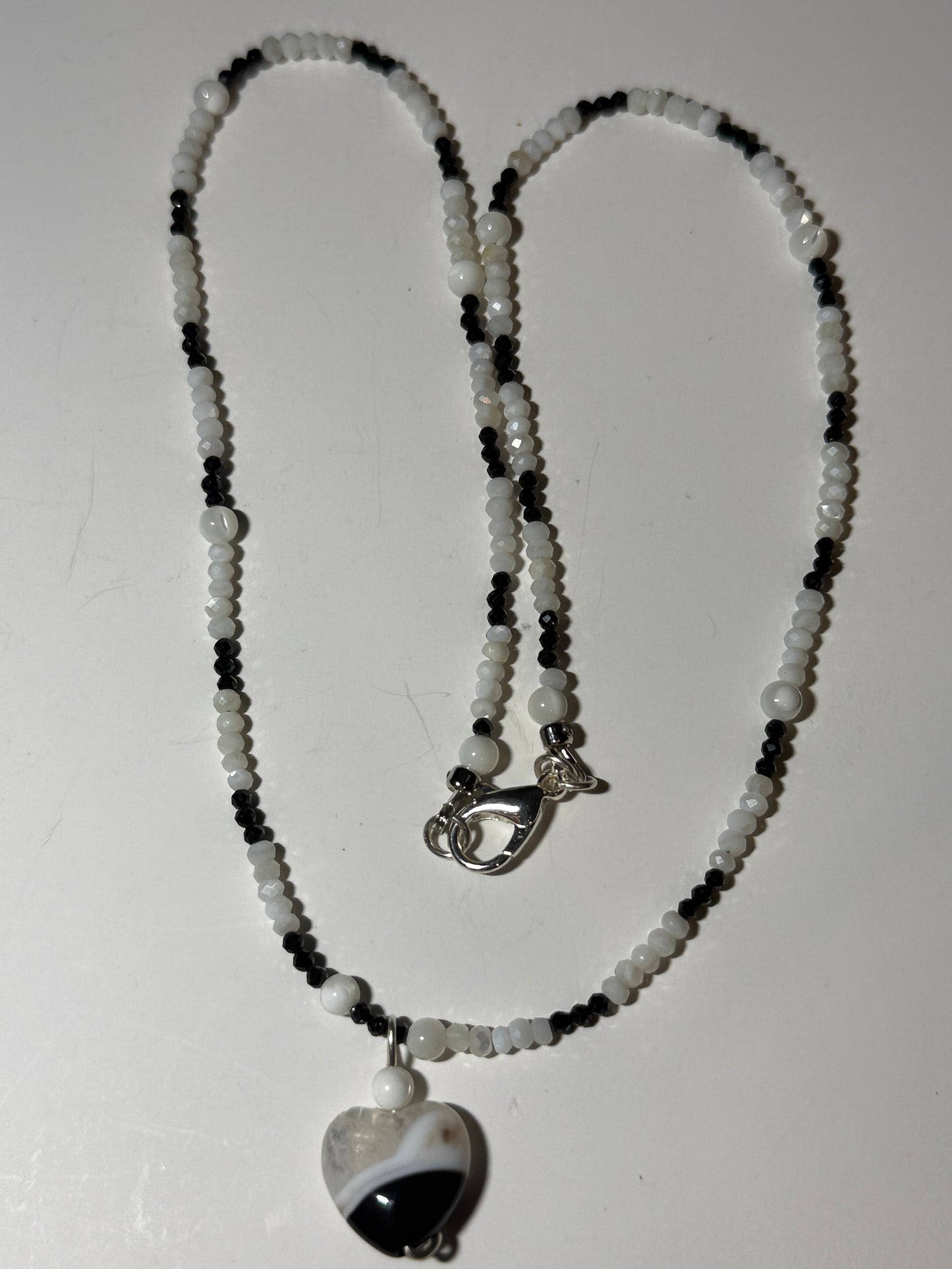 White Pearl Shell and Black Spinel Necklace
