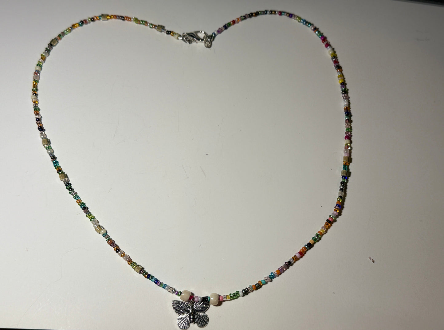 Multi-Colored Glass Bead with Butterfly Necklace