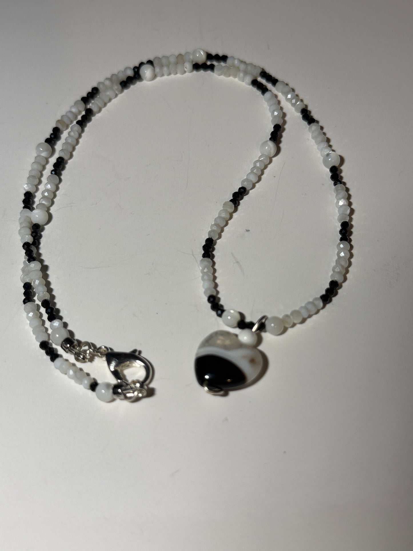 White Pearl Shell and Black Spinel Necklace