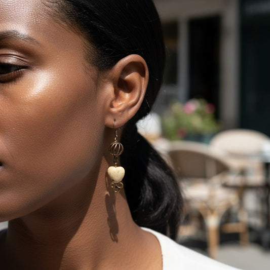 Howlite Hearts in Copper Earrings