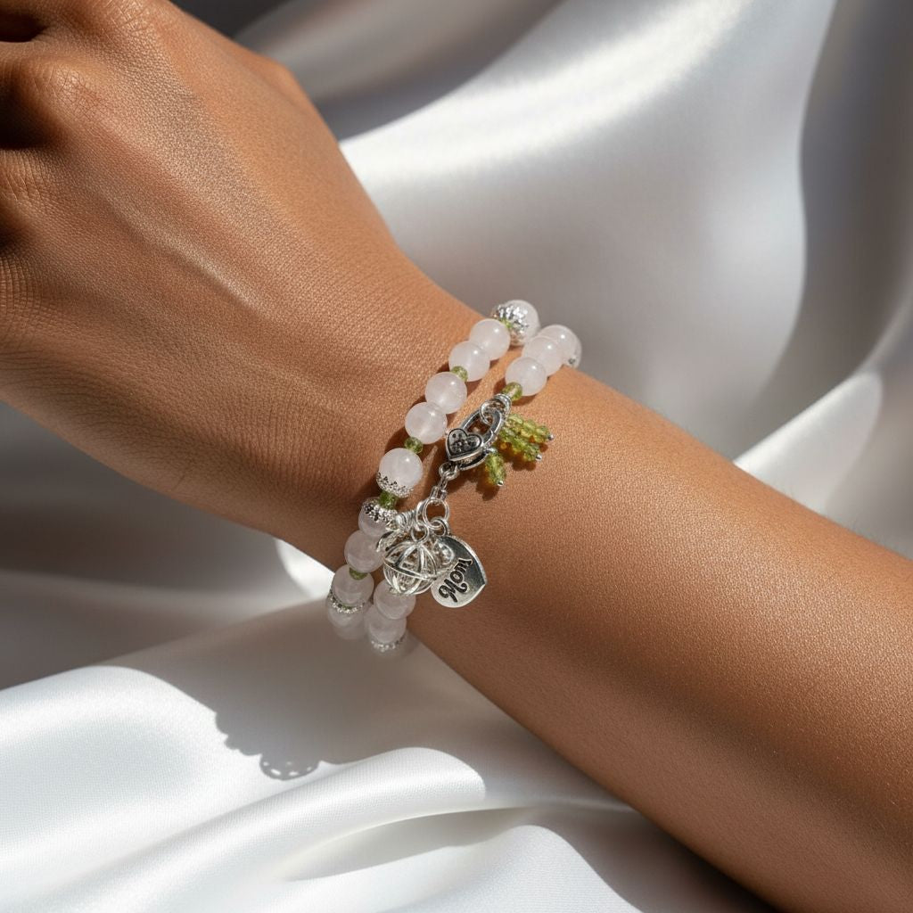 Rose Quartz with Mom Dangle Bracelet