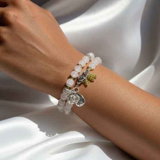 Rose Quartz with Mom Dangle Bracelet