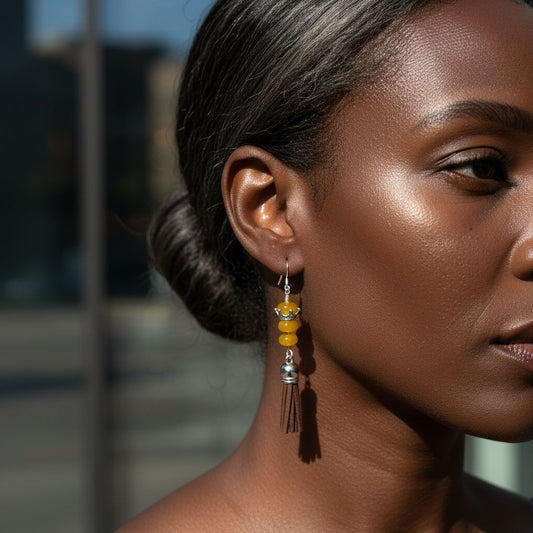 Yellow Jade with Tassel Earrings