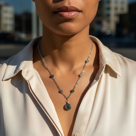 Moss Agate Donut Necklace