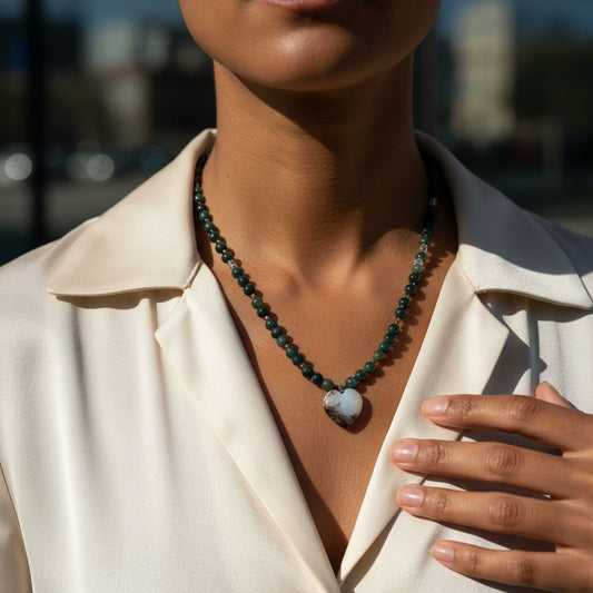 Moss Agate Heart Necklace