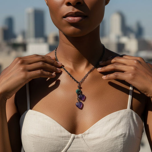 Amethyst Heart Dangles Necklace